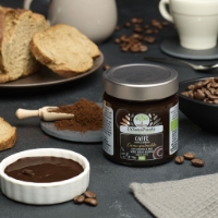 Crema Al Caffè Bio, frontale sfondo chicchi caffè