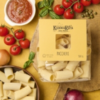 Paccheri Pasta Artigianale Siciliana, vista dall'alto su tavola