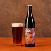 Irishi Red Ale Robin, vista frontale sfondo rossastro